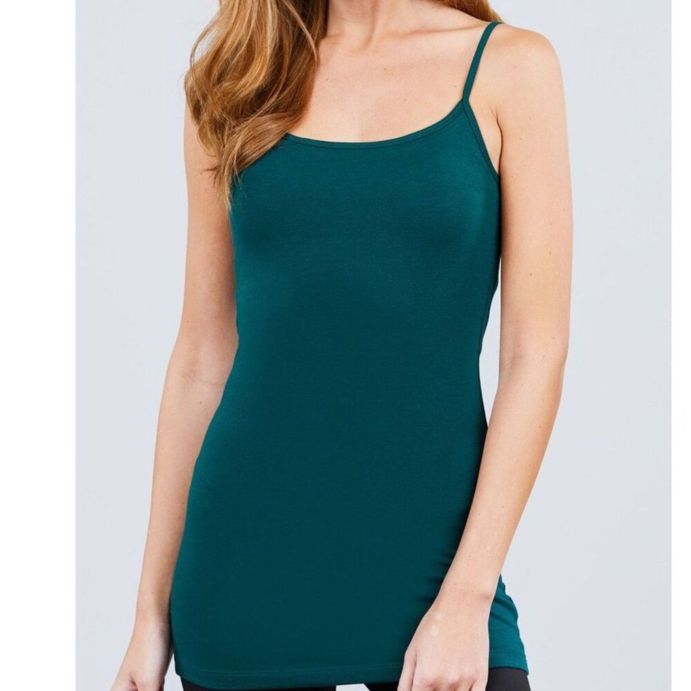 Basic Layering Tank Camisole Longer Length Jungle Green Small